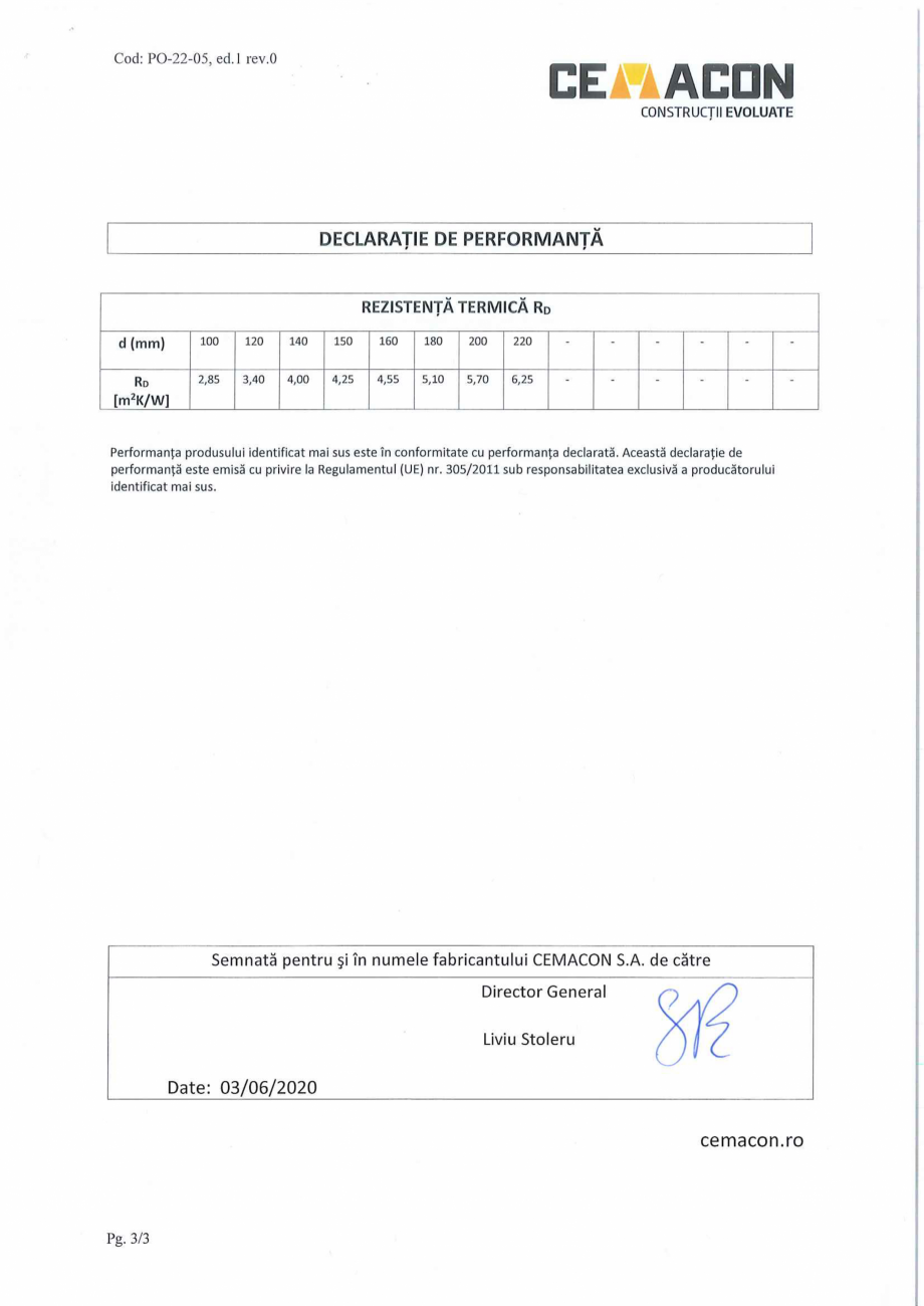 Pagina 3-Declaratie de Performanta - CEMACON EVT 90 (100-220mm)  CEMACON Certificare produs Romana 