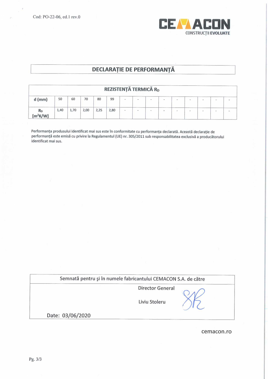 Pagina 3-Declaratie de Performanta - CEMACON EVT 100 (50-99mm)  CEMACON Certificare produs Romana 