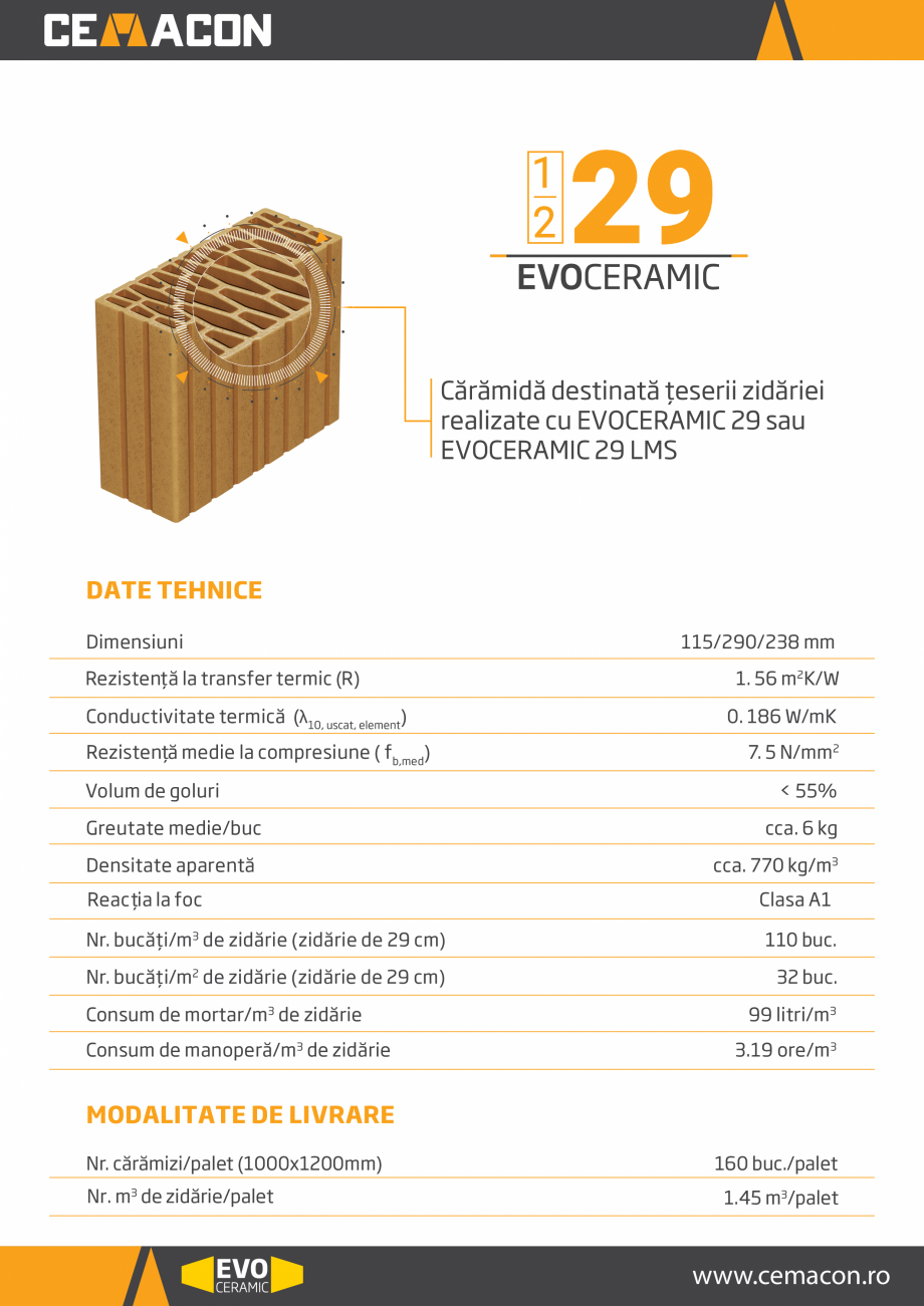 Pagina 1-Caramida destinata teserii zidariei realizate cu EVOCERAMIC 29 sau EVOCERAMIC 29 LMS CEMACON...