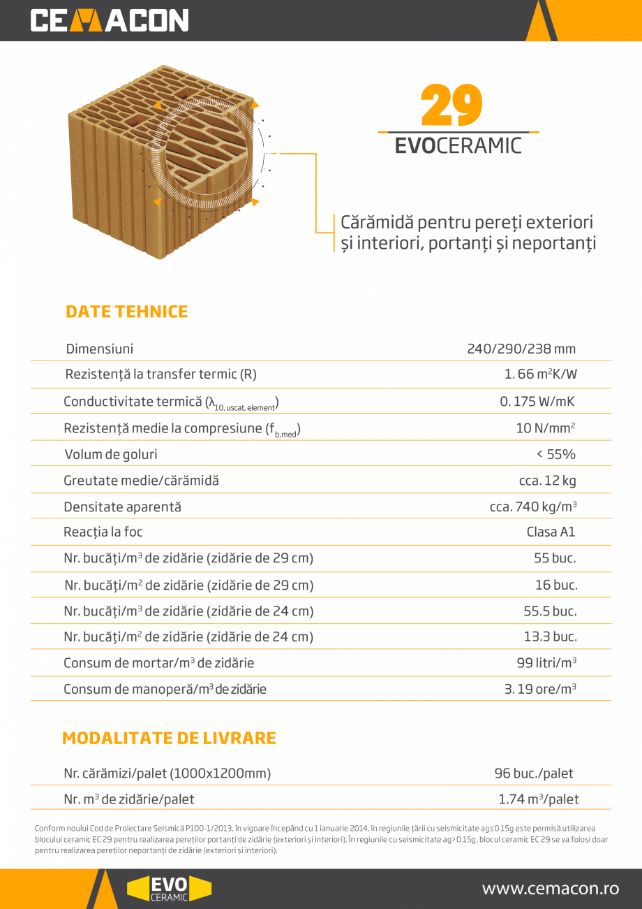 Pagina 1-Caramida pentru pereti exteriori si interiori, portanti si neportanti CEMACON EVOCERAMIC EC 29 Fisa ...