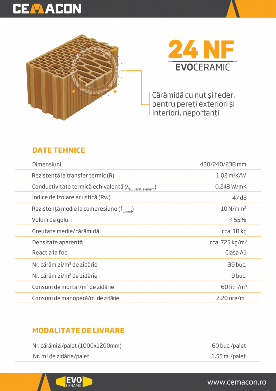 Pagina 1-Caramida cu nut si feder, pentru pereti exteriori si interiori, neportanti CEMACON EVOCERAMIC EC 24 ...
