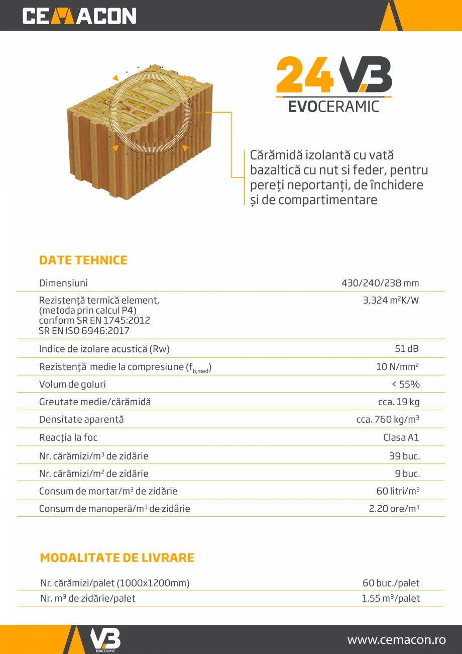 Pagina 1-Caramida izolanta cu vata bazaltica cu nut si feder, pentru pereti neportanti, de inchidere si de...