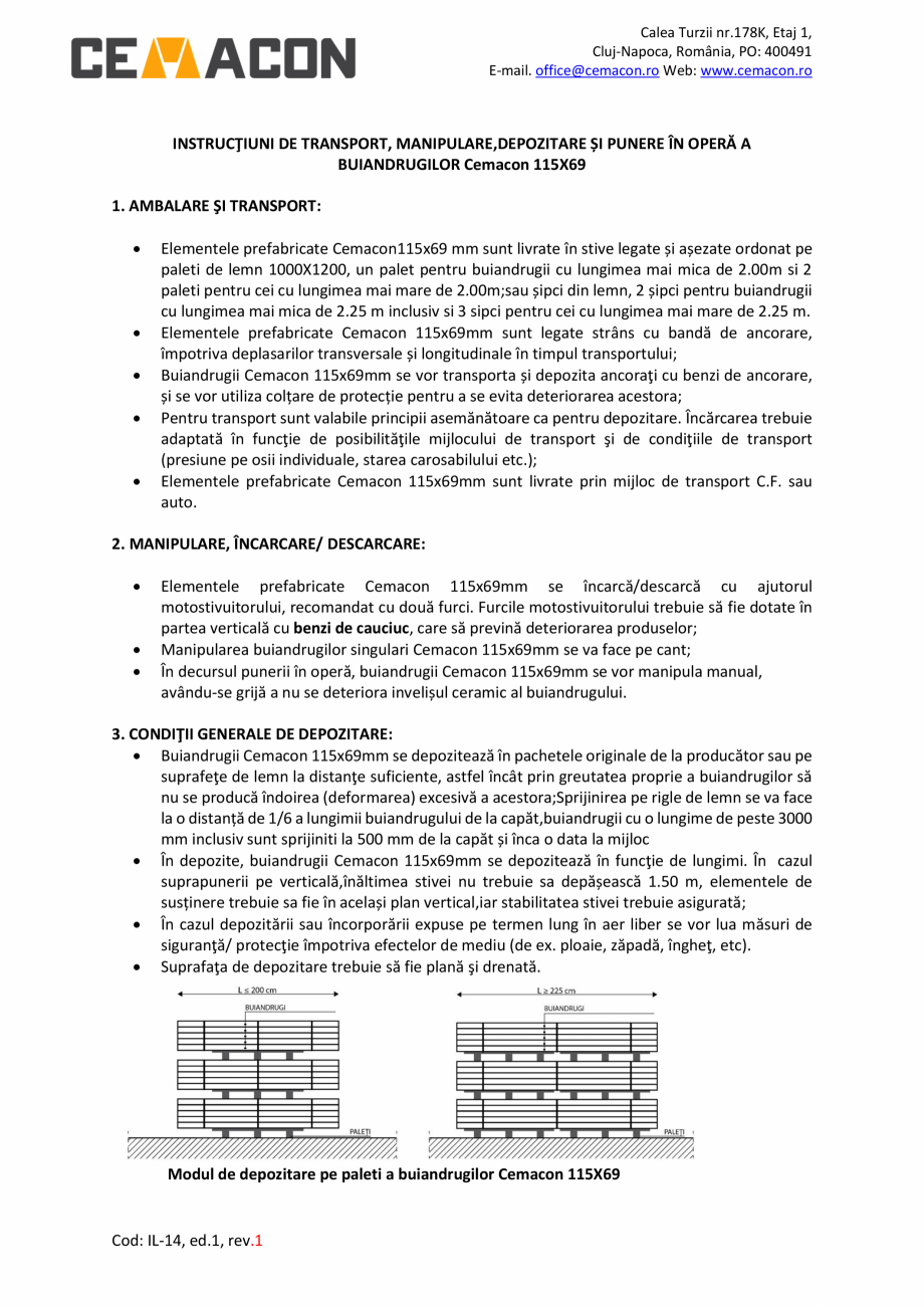 Pagina 1-Instructiuni de transport manipulare si depozitare a buiandrugilor EVOCERAMIC CEMACON 115 x 69 mm...
