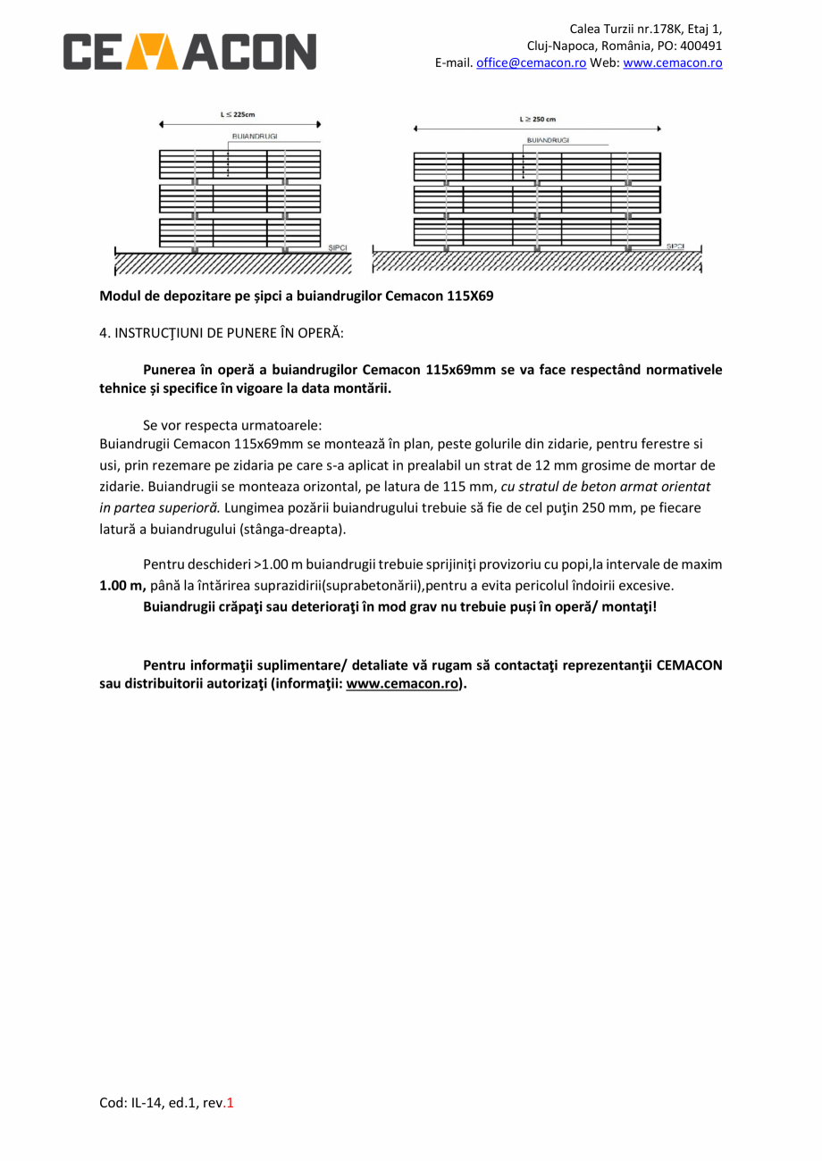Pagina 2-Instructiuni de transport manipulare si depozitare a buiandrugilor EVOCERAMIC CEMACON 115 x 69 mm...