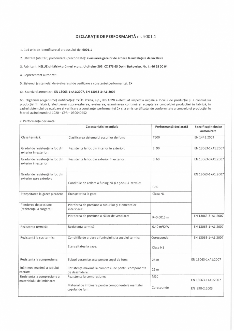 Pagina 1-Declaratie de performanta cos de fum HELUZ Certificare produs Romana 