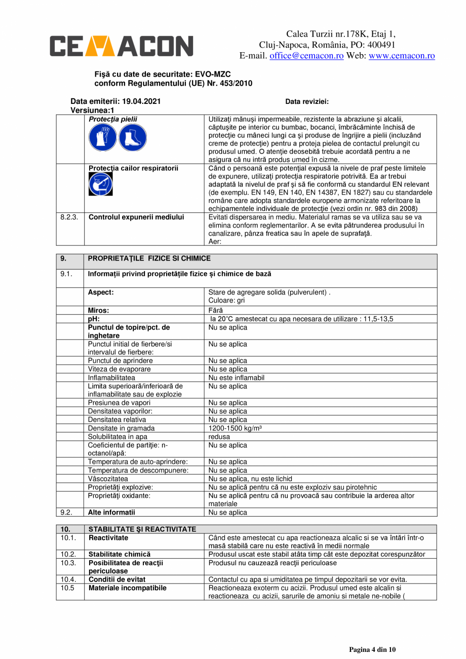 Pagina 4-Fisa cu date de securitate - Mortar de zidarie clasic - M5 CEMACON EVO - MZC Fisa tehnica Romana e...