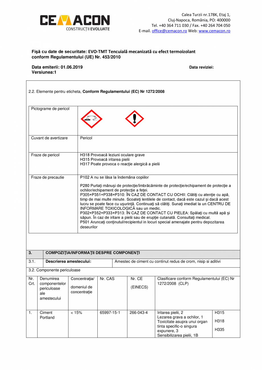 Pagina 2 - Fisa cu date de securitate - EVO TMT CEMACON EVO - TMT Fisa tehnica Romana Laborator si...