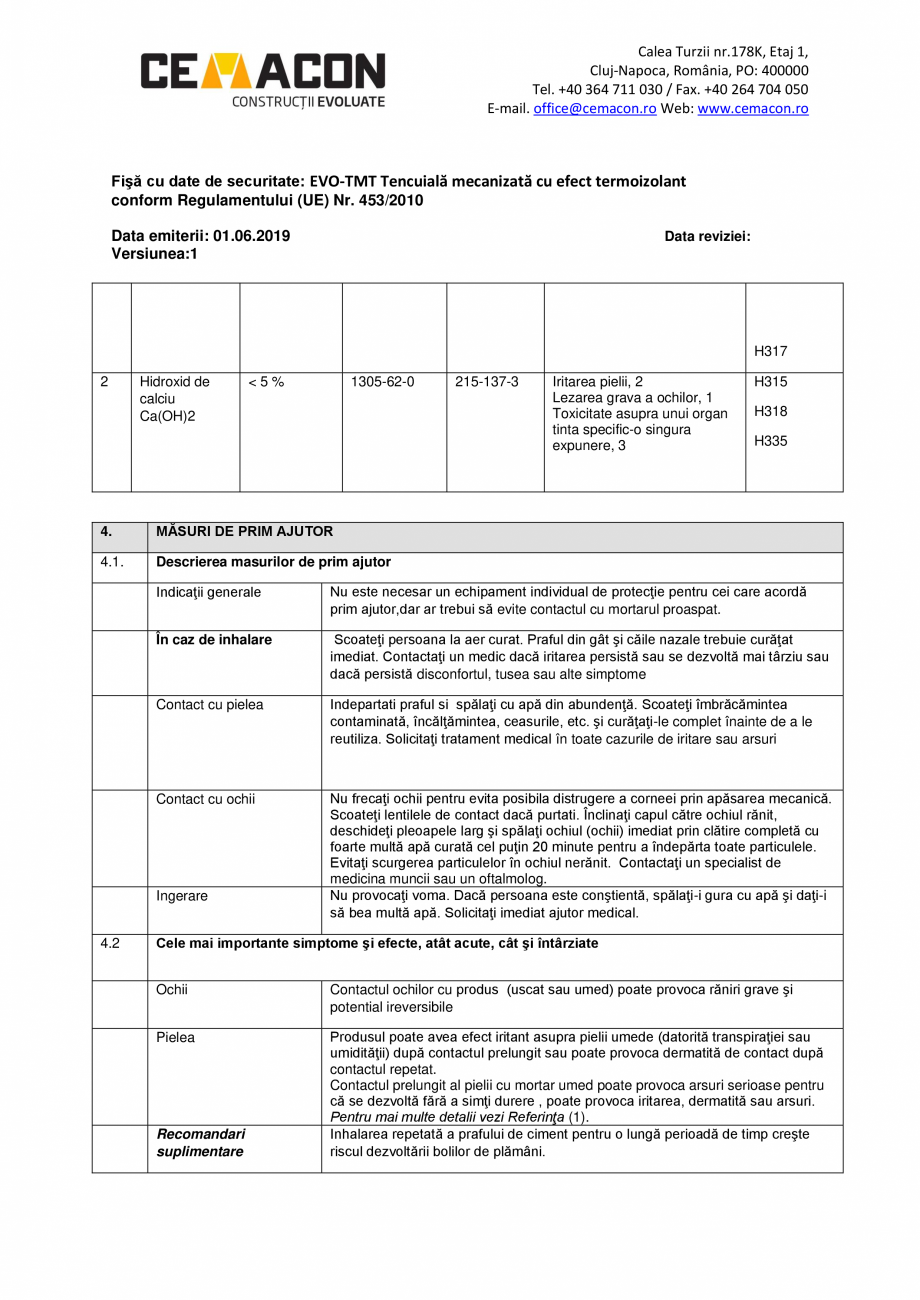 Pagina 3 - Fisa cu date de securitate - EVO TMT CEMACON EVO - TMT Fisa tehnica Romana 1272/2008
...