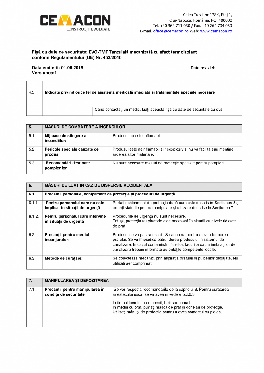 Pagina 4 - Fisa cu date de securitate - EVO TMT CEMACON EVO - TMT Fisa tehnica Romana E COMPONENŢI
...