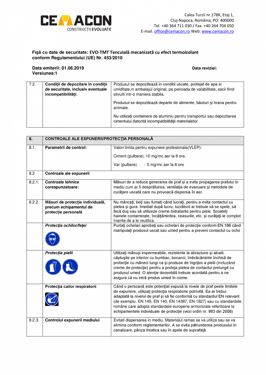 Pagina 5-Fisa cu date de securitate - EVO TMT CEMACON EVO - TMT Fisa tehnica Romana a pielii, 2
Lezarea grava...