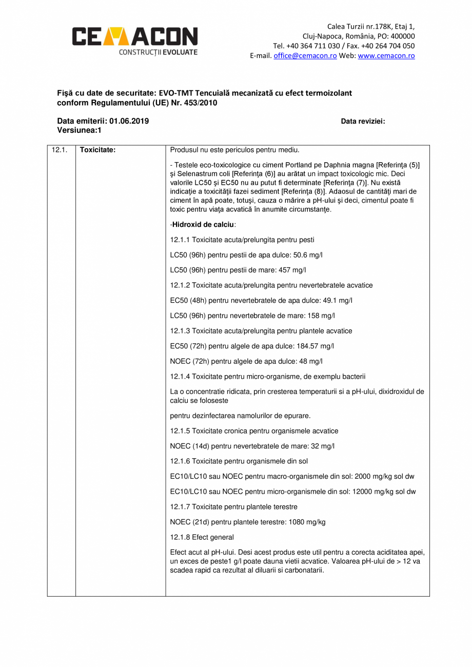 Pagina 9-Fisa cu date de securitate - EVO TMT CEMACON EVO - TMT Fisa tehnica Romana 6.3.

Metode de...