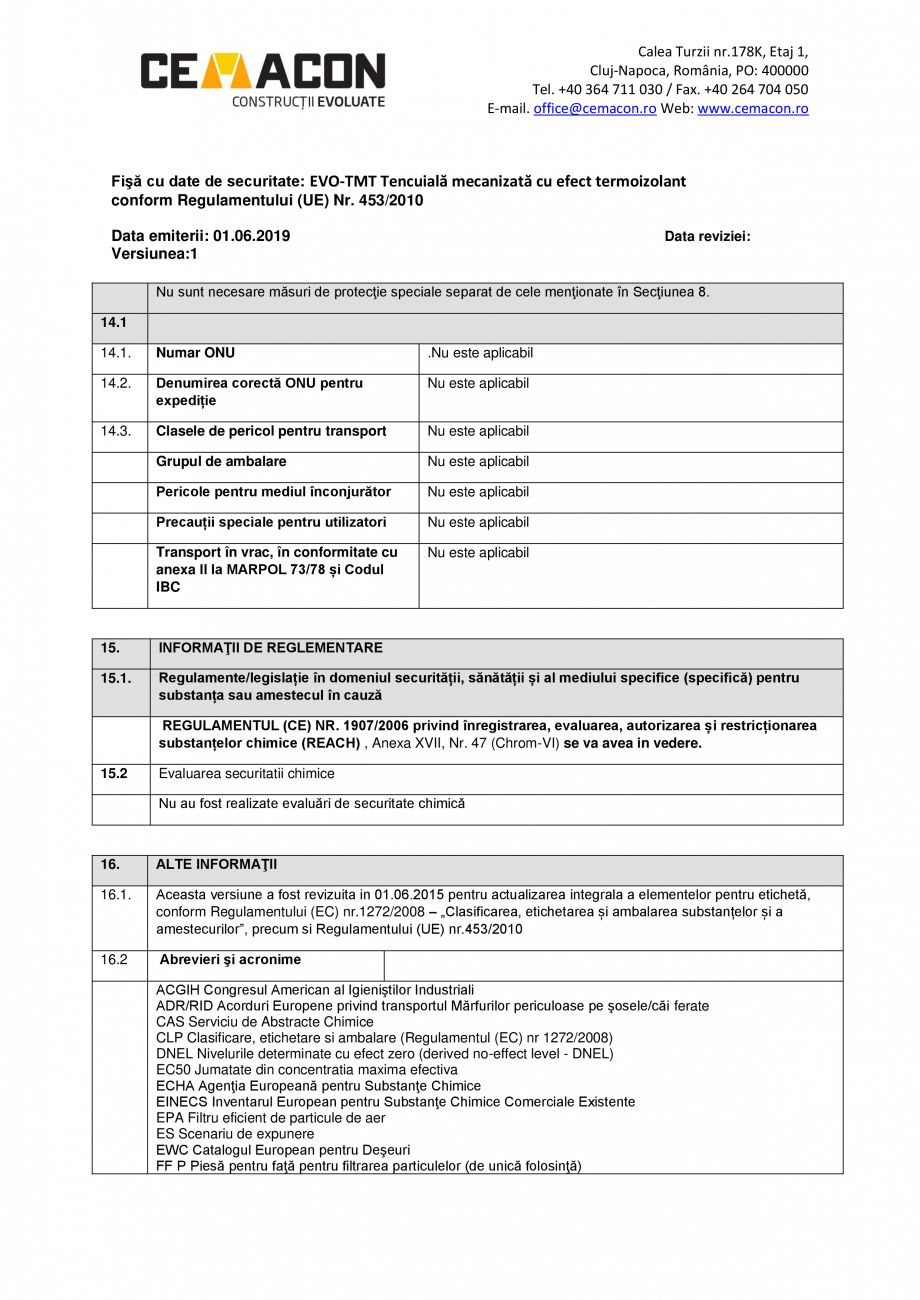 Pagina 11-Fisa cu date de securitate - EVO TMT CEMACON EVO - TMT Fisa tehnica Romana ielea şi gura. Imediat...