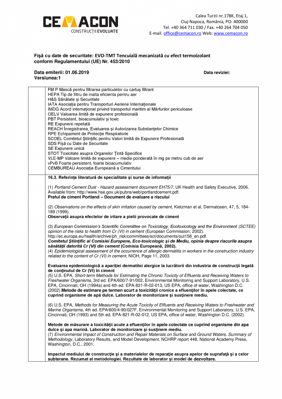 Pagina 12-Fisa cu date de securitate - EVO TMT CEMACON EVO - TMT Fisa tehnica Romana rotecţia respiratorie...