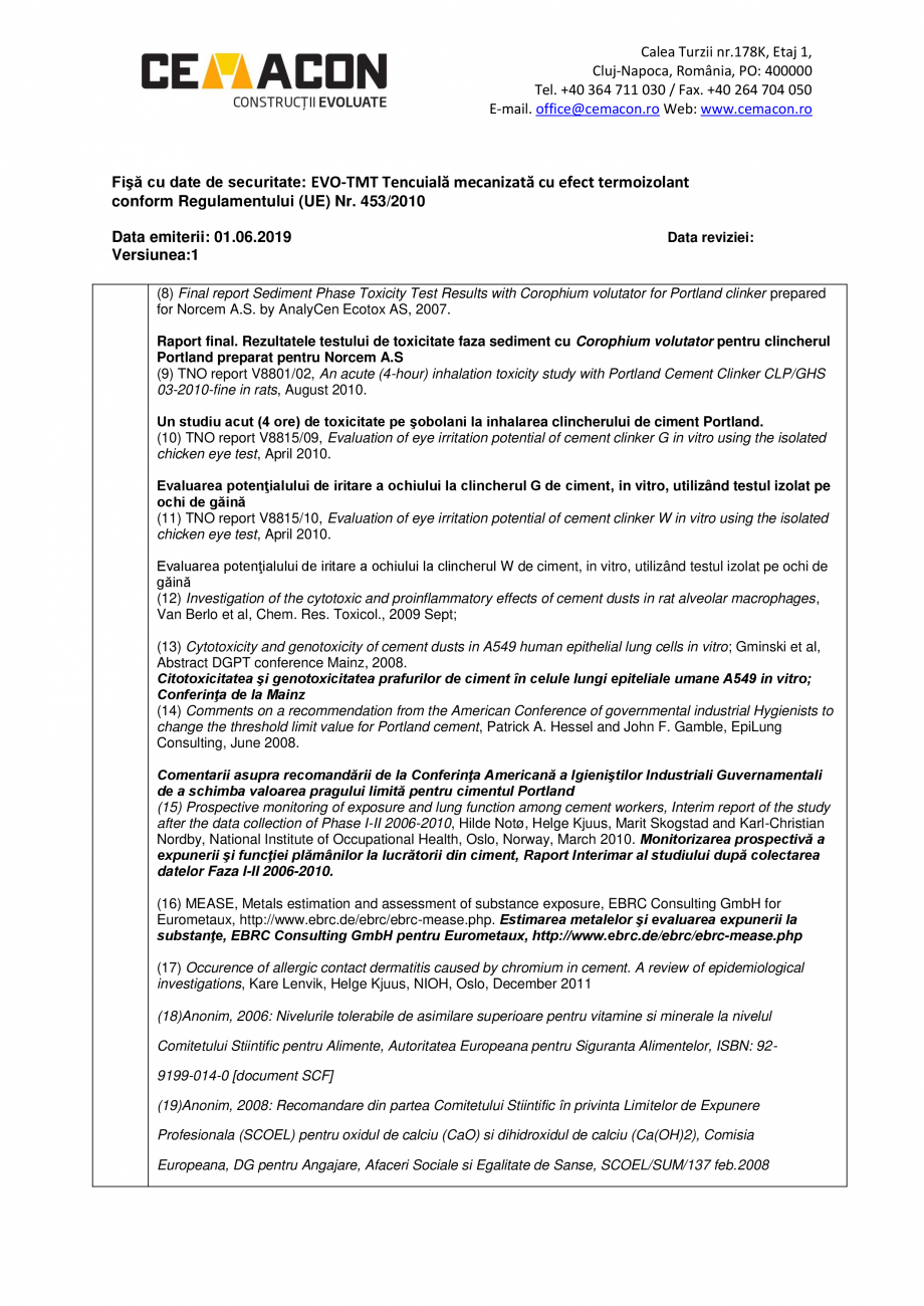 Pagina 13-Fisa cu date de securitate - EVO TMT CEMACON EVO - TMT Fisa tehnica Romana e de bază
Aspect:

Stare...