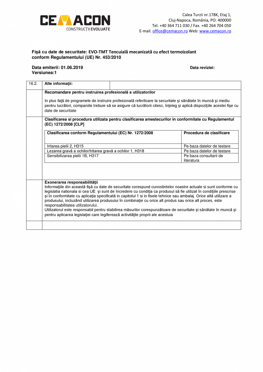 Pagina 14 - Fisa cu date de securitate - EVO TMT CEMACON EVO - TMT Fisa tehnica Romana buie la...
