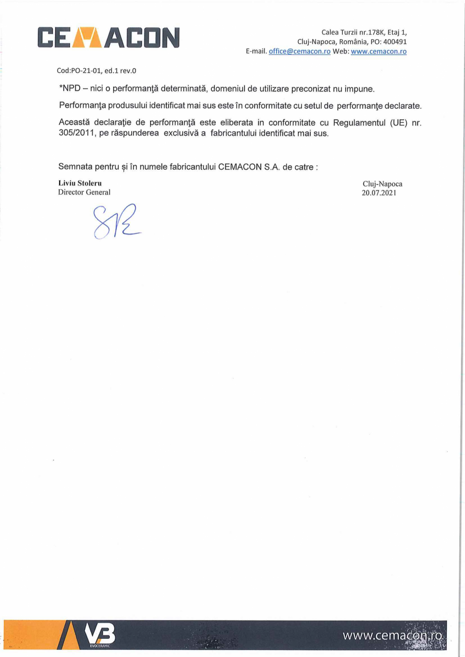 Pagina 2-Declaratie de Performanta EVO-MZT CEMACON EVO - MZT Fisa tehnica Romana 