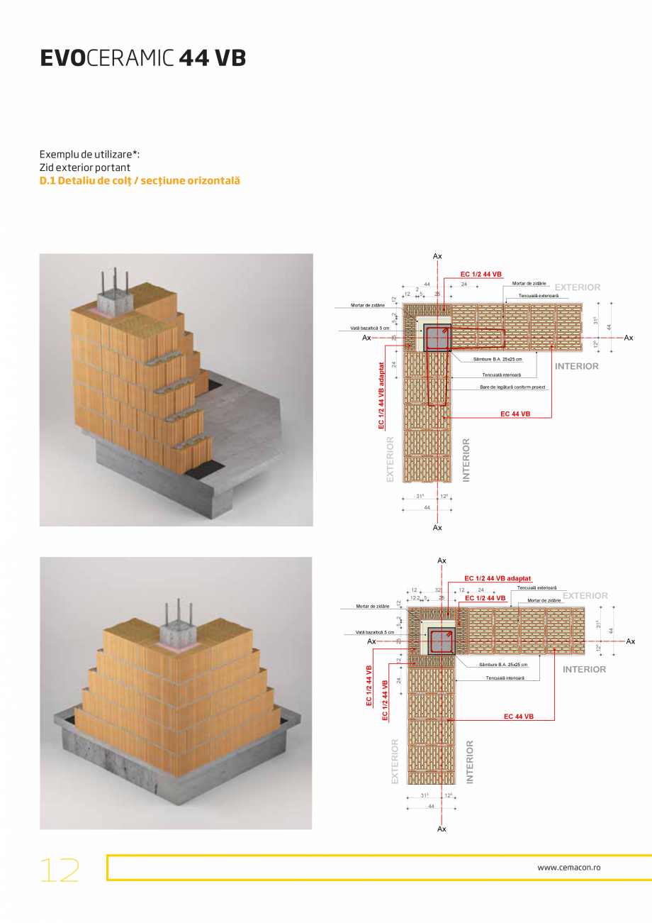 Pagina 12-Detalii de executie CEMACON EVOCERAMIC 44 VB Instructiuni montaj, utilizare Romana peste subsol...