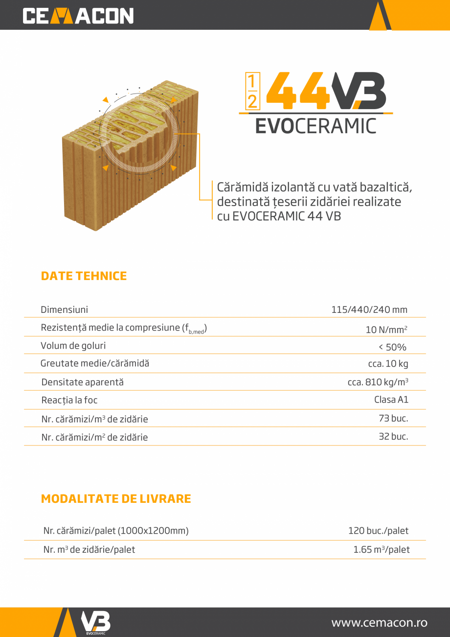 Pagina 1-Caramida izolanta cu vata bazaltica, destinata teserii zidariei realizate cu EVOCERAMIC 44 VB...