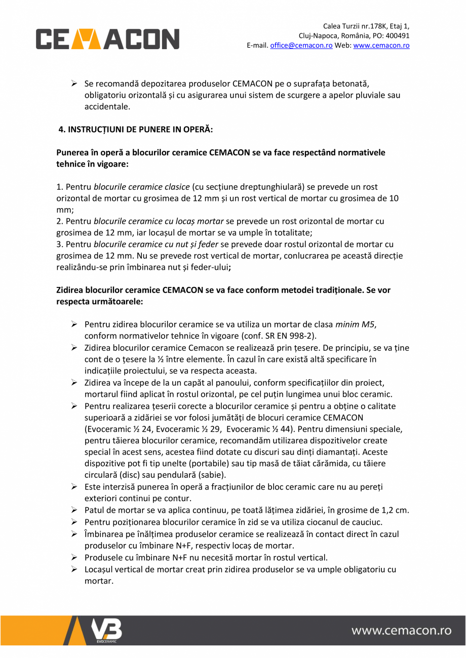 Pagina 2-Instructiuni de transport, manipulare, depozitare si punere in opera blocuri ceramice CEMACON...