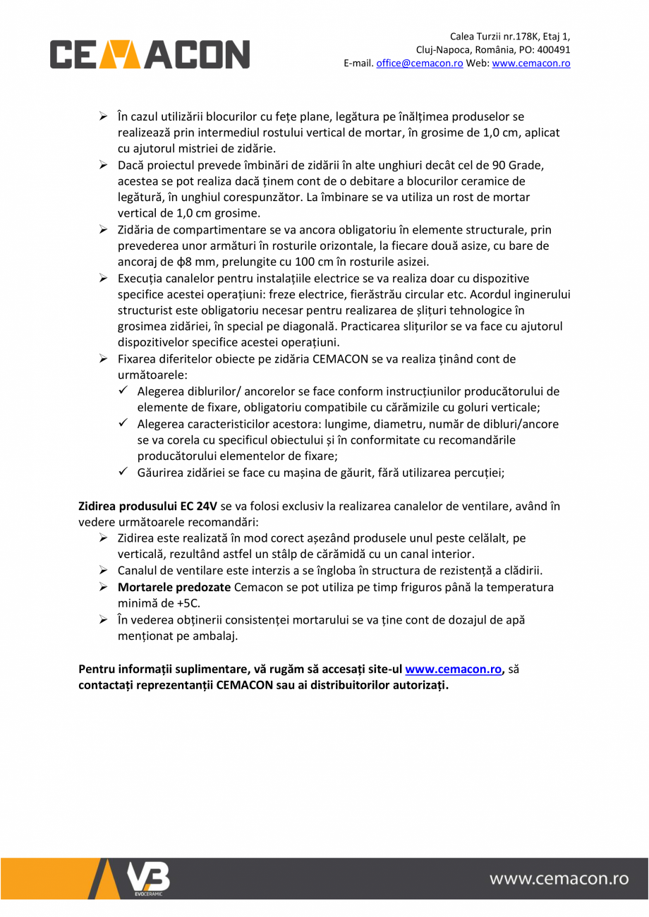 Pagina 3-Instructiuni de transport, manipulare, depozitare si punere in opera blocuri ceramice CEMACON...