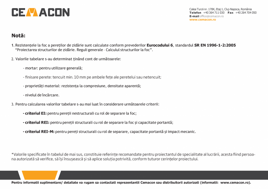 Pagina 3-Rezistentele la foc - Blocuri ceramice CEMACON CEMACON EVOCERAMIC 40 VB Certificare produs Romana 