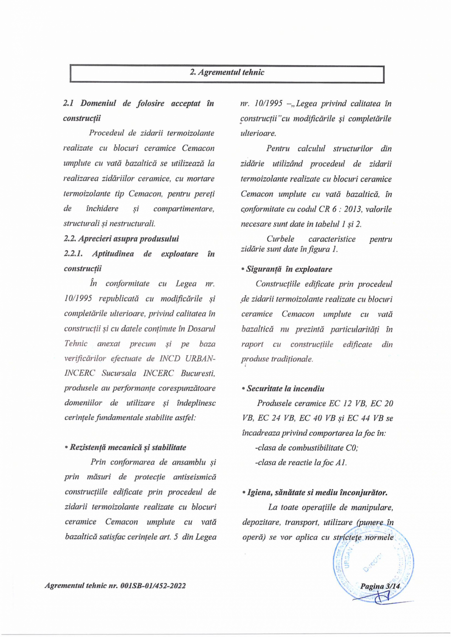 Pagina 4-Agrement tehnic nr.001SB-01-452-2022 si aviz tehnic valabil pana in 22.02.2025 CEMACON EVOCERAMIC 40...