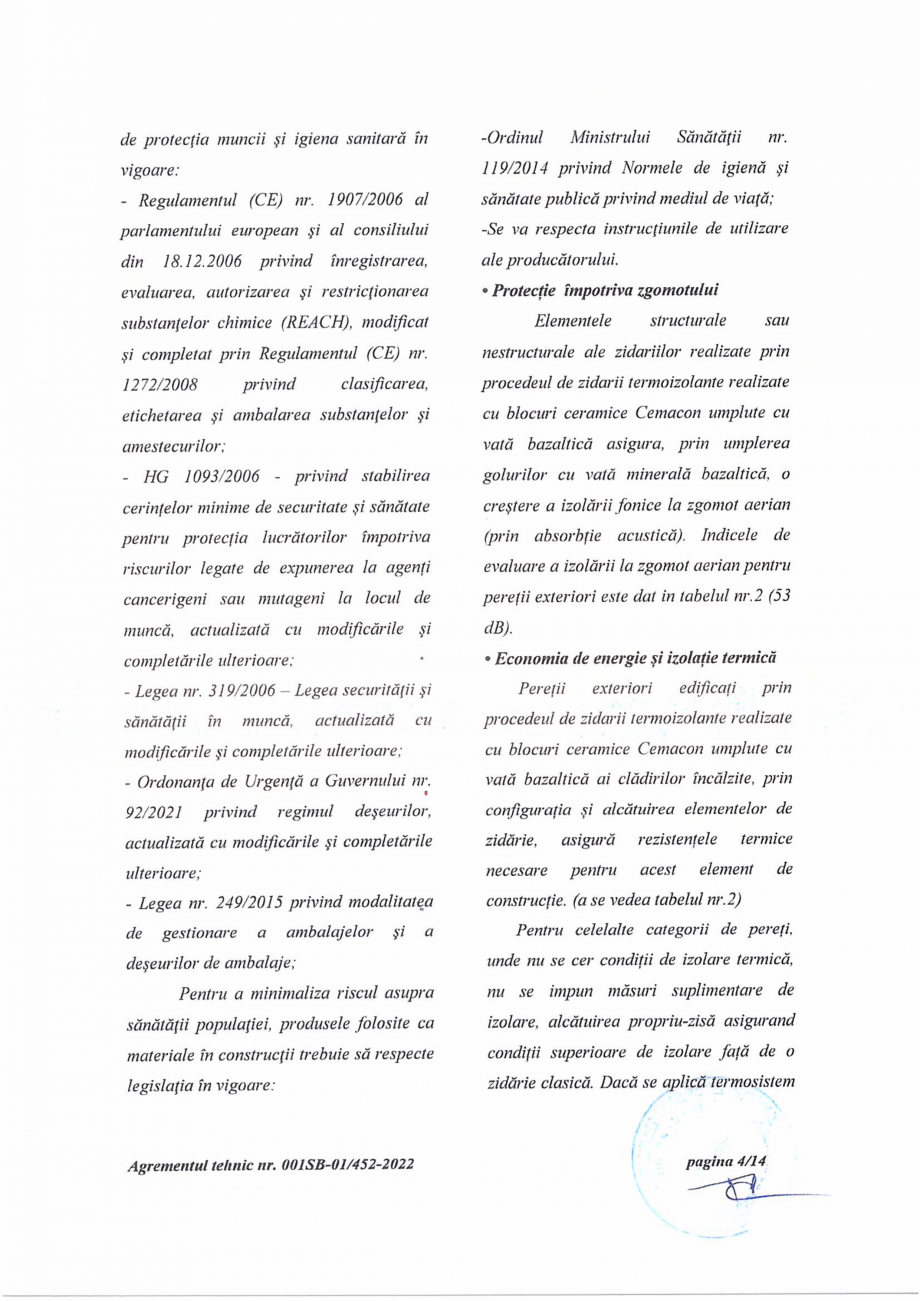Pagina 5-Agrement tehnic nr.001SB-01-452-2022 si aviz tehnic valabil pana in 22.02.2025 CEMACON EVOCERAMIC 40...