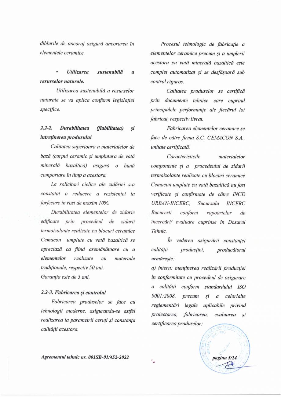 Pagina 6-Agrement tehnic nr.001SB-01-452-2022 si aviz tehnic valabil pana in 22.02.2025 CEMACON EVOCERAMIC 40...
