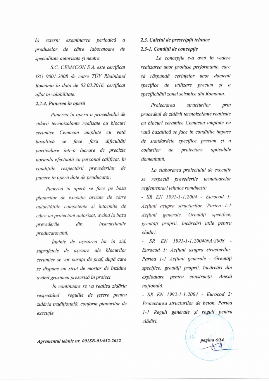 Pagina 7-Agrement tehnic nr.001SB-01-452-2022 si aviz tehnic valabil pana in 22.02.2025 CEMACON EVOCERAMIC 40...