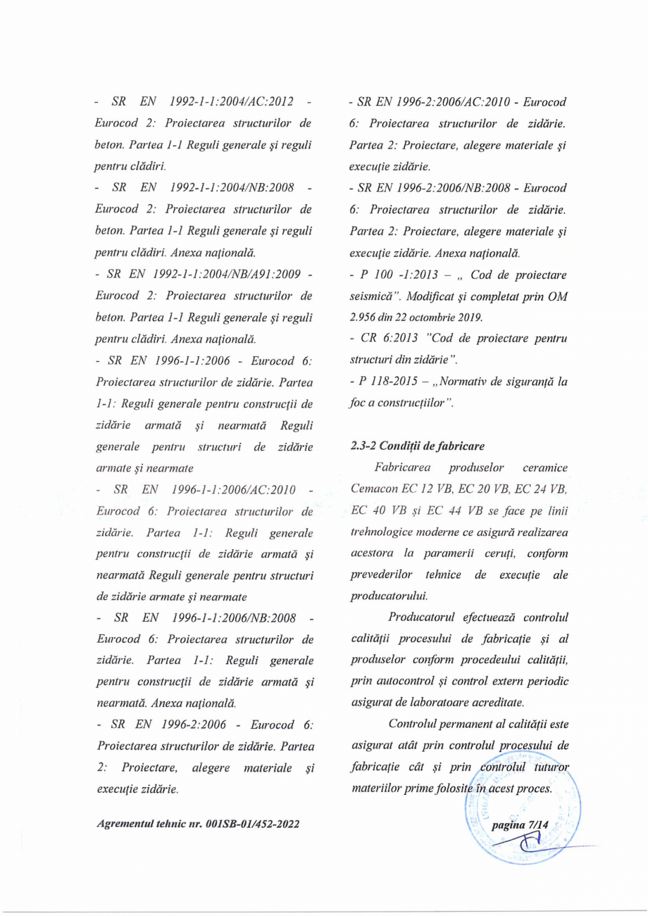 Pagina 8-Agrement tehnic nr.001SB-01-452-2022 si aviz tehnic valabil pana in 22.02.2025 CEMACON EVOCERAMIC 40...