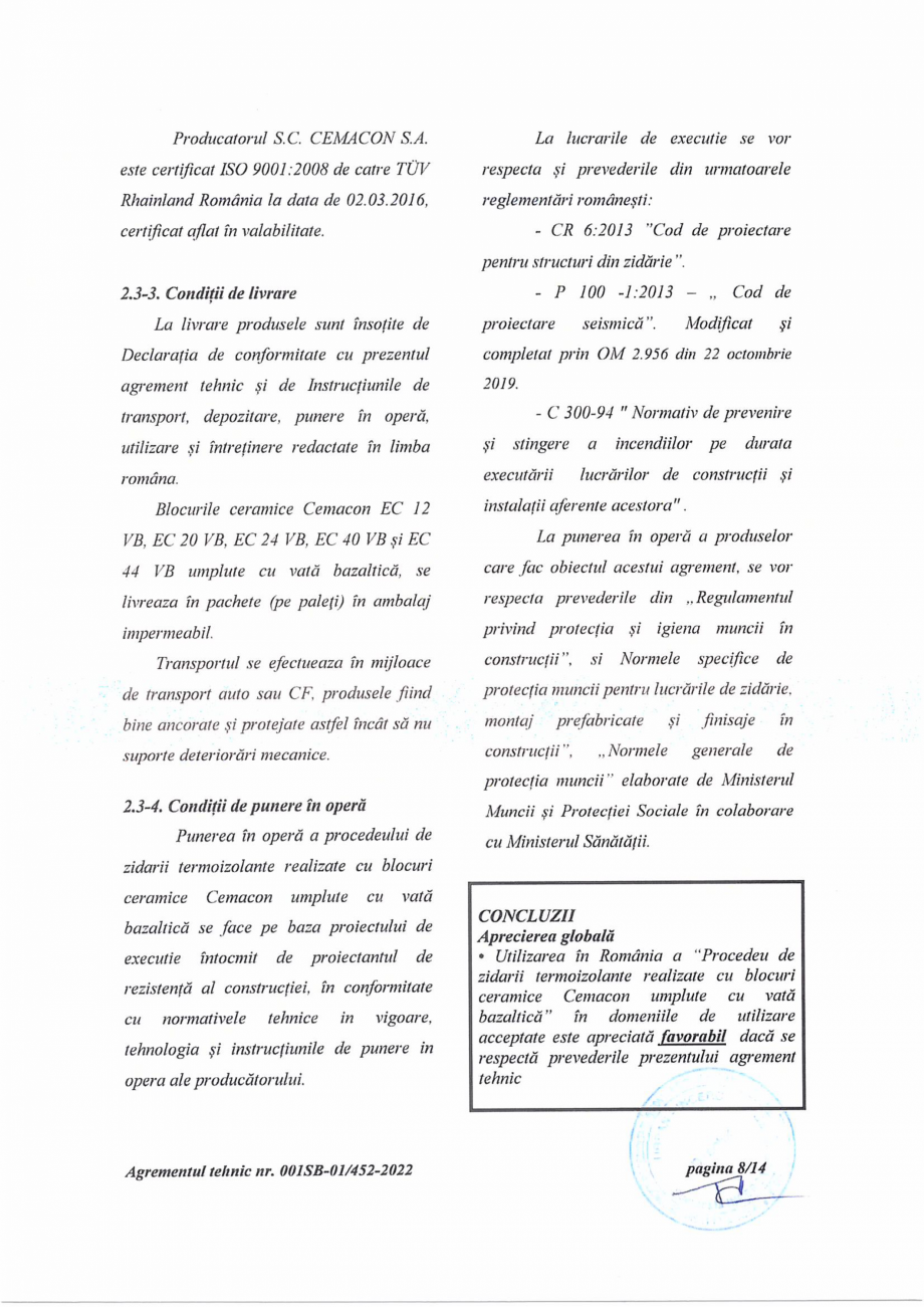 Pagina 9-Agrement tehnic nr.001SB-01-452-2022 si aviz tehnic valabil pana in 22.02.2025 CEMACON EVOCERAMIC 40...