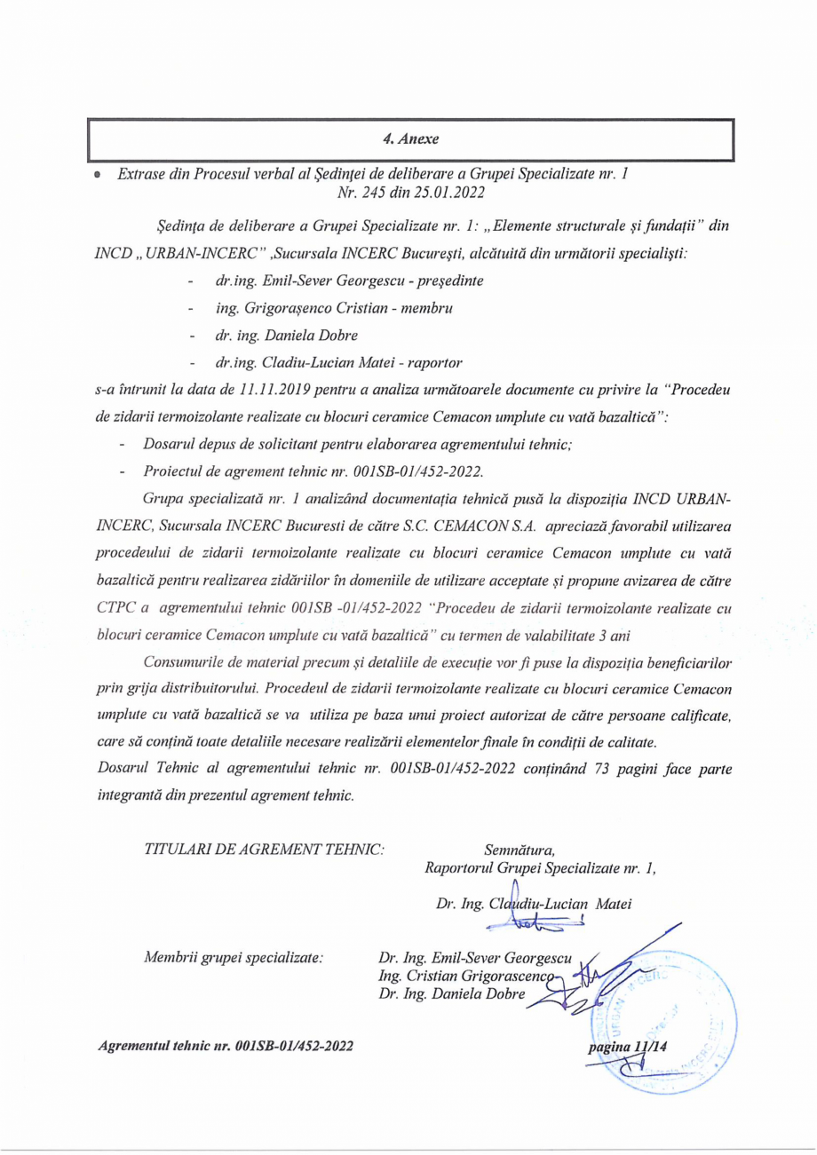 Pagina 12-Agrement tehnic nr.001SB-01-452-2022 si aviz tehnic valabil pana in 22.02.2025 CEMACON EVOCERAMIC 40...