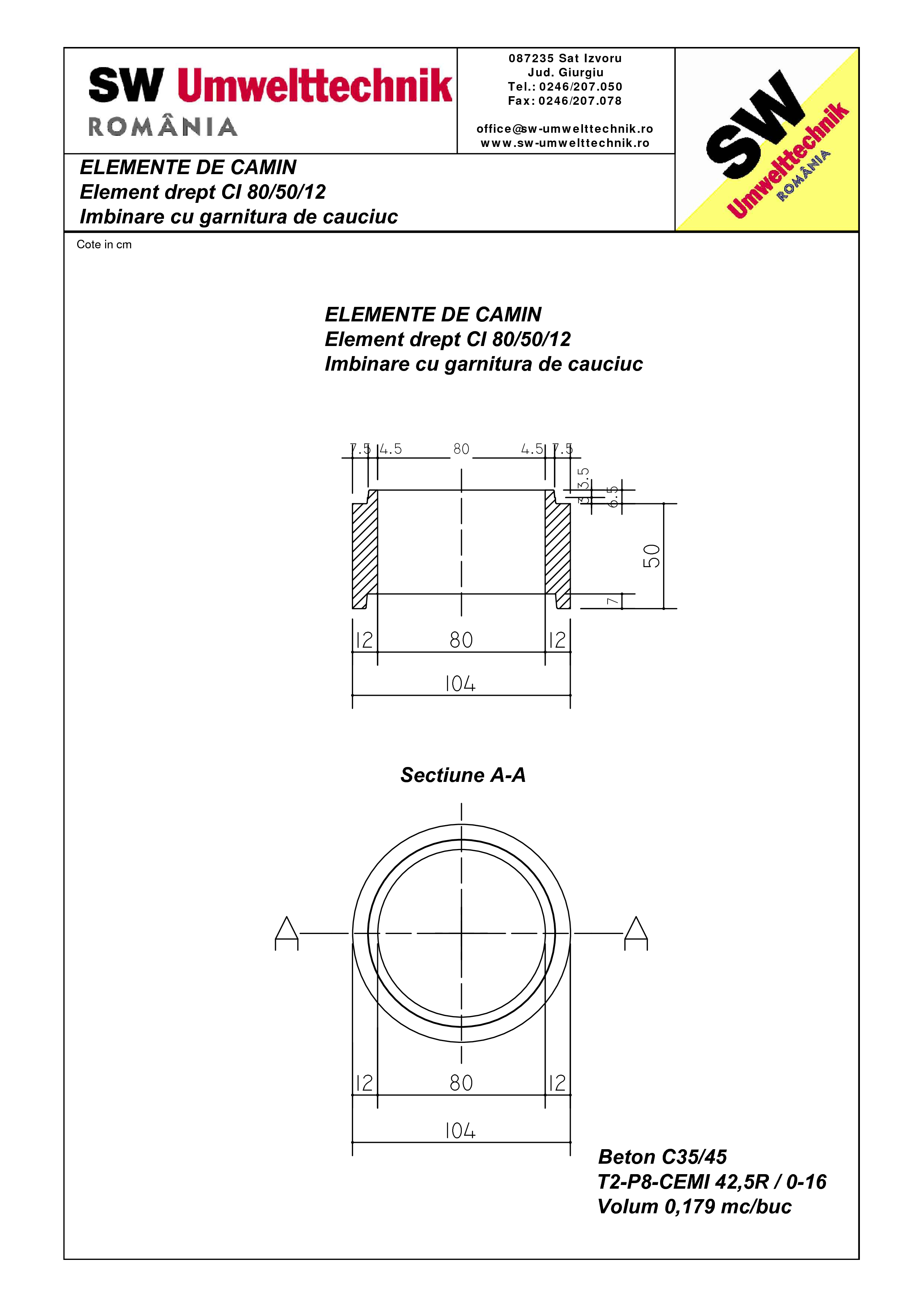 Pagina 1 - CAD-PDF Element drept - inel CI 80.50.12 SW UMWELTTECHNIK Detaliu de produs 