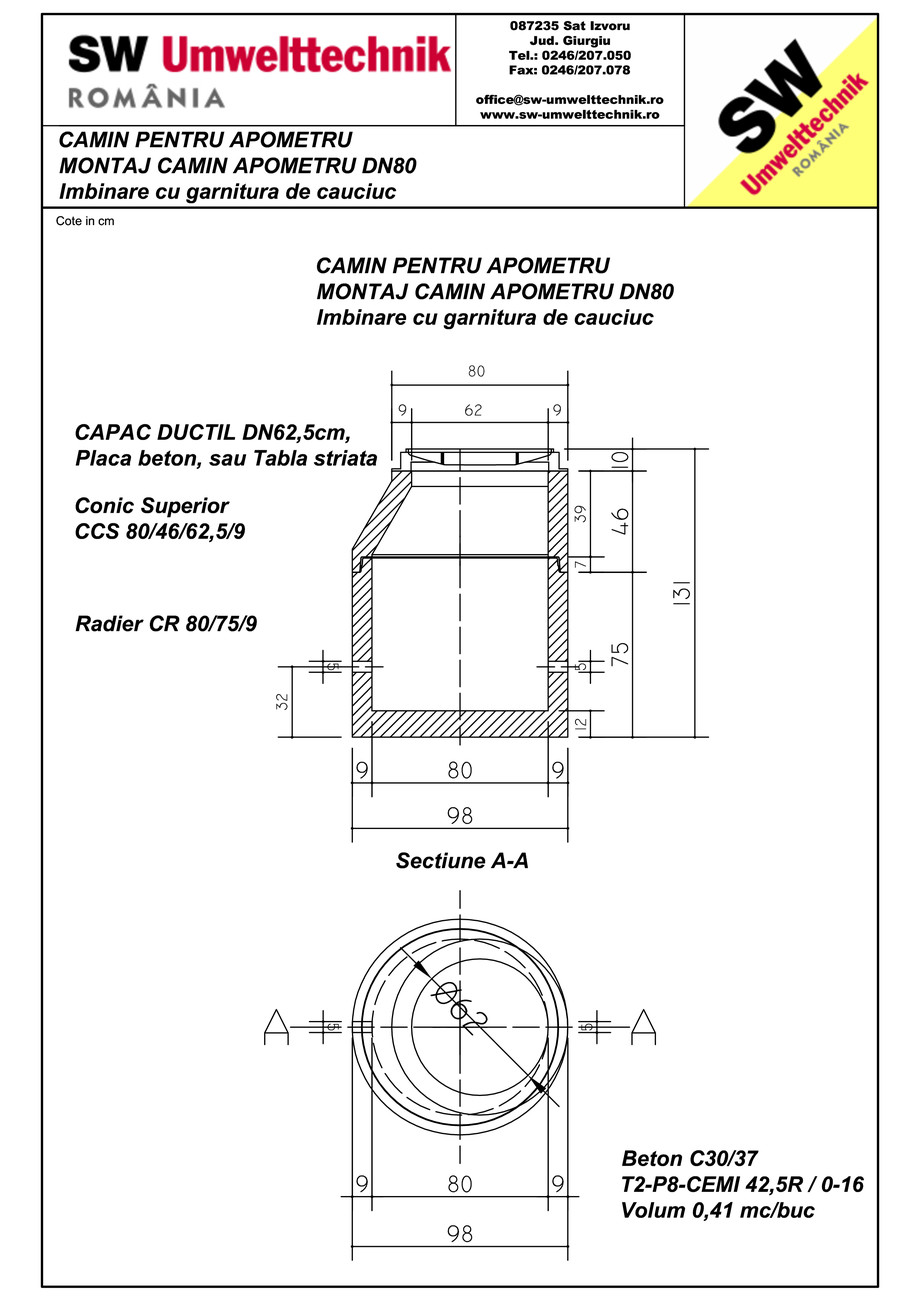 Pagina 1-CAD-PDF Montaj camin apometru DN80 SW UMWELTTECHNIK Detaliu de produs 