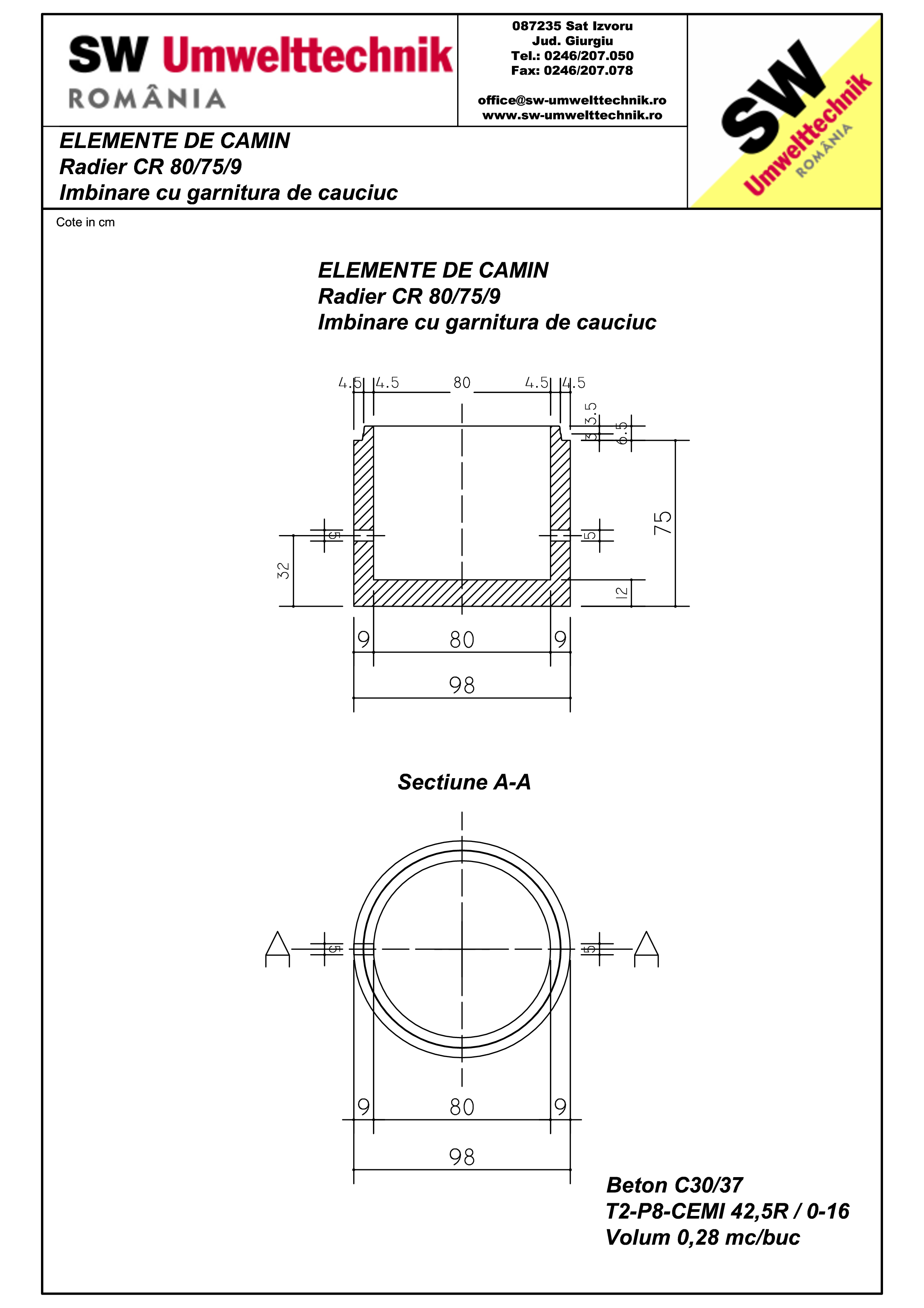 Pagina 1 - CAD-PDF Radier CR80.75.9 SW UMWELTTECHNIK Detaliu de produs 