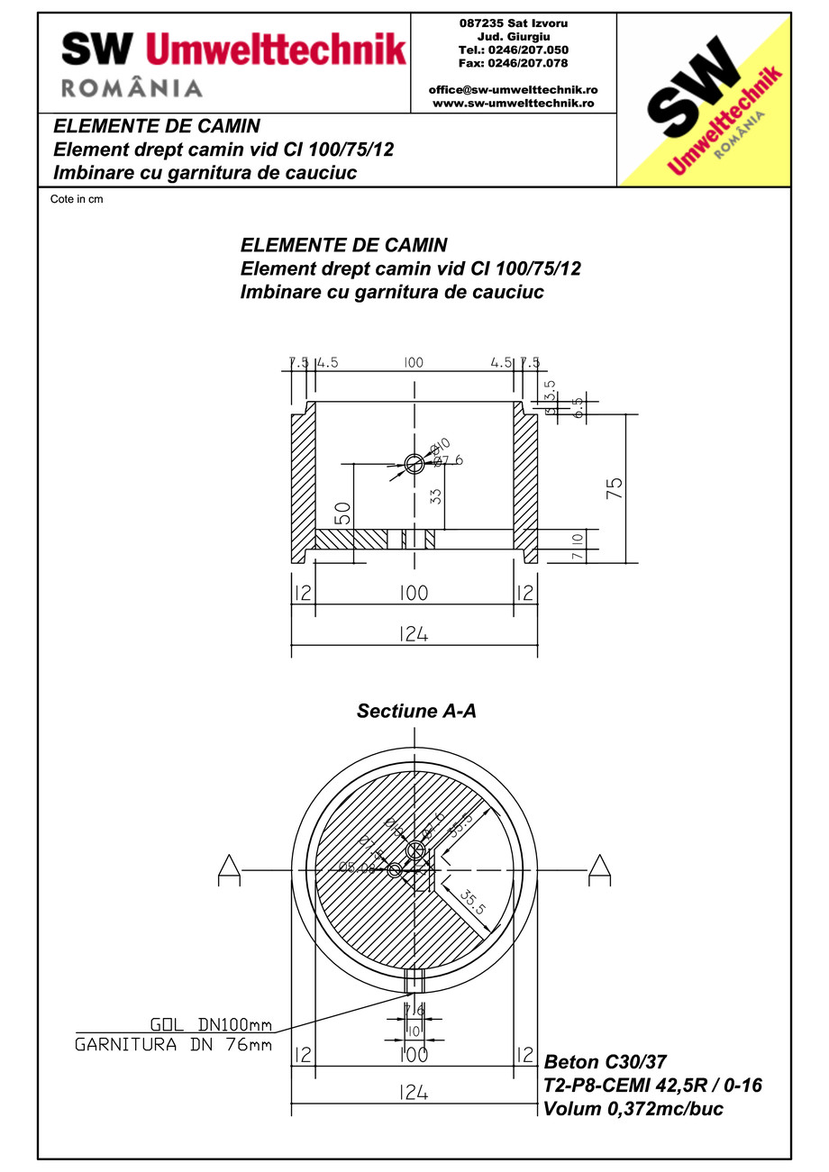 Pagina 1-CAD-PDF Element drept - inel camin vid DN1000 H75cm SW UMWELTTECHNIK Detaliu de produs 
