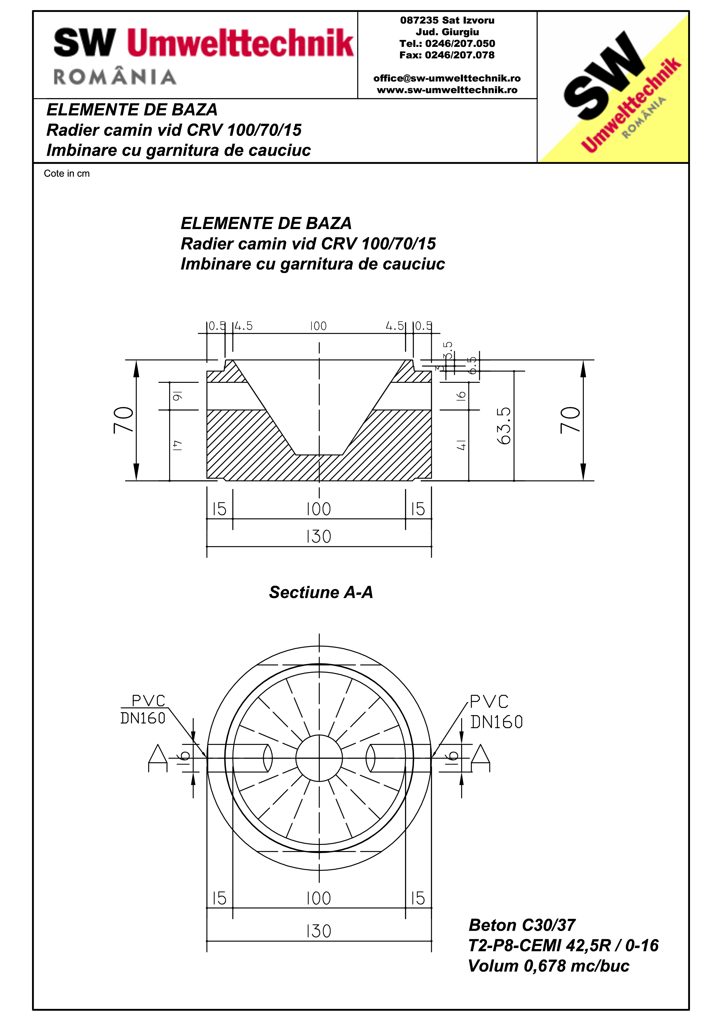 Pagina 1 - CAD-PDF Radier camin vid DN1000 H70cm SW UMWELTTECHNIK Detaliu de produs 