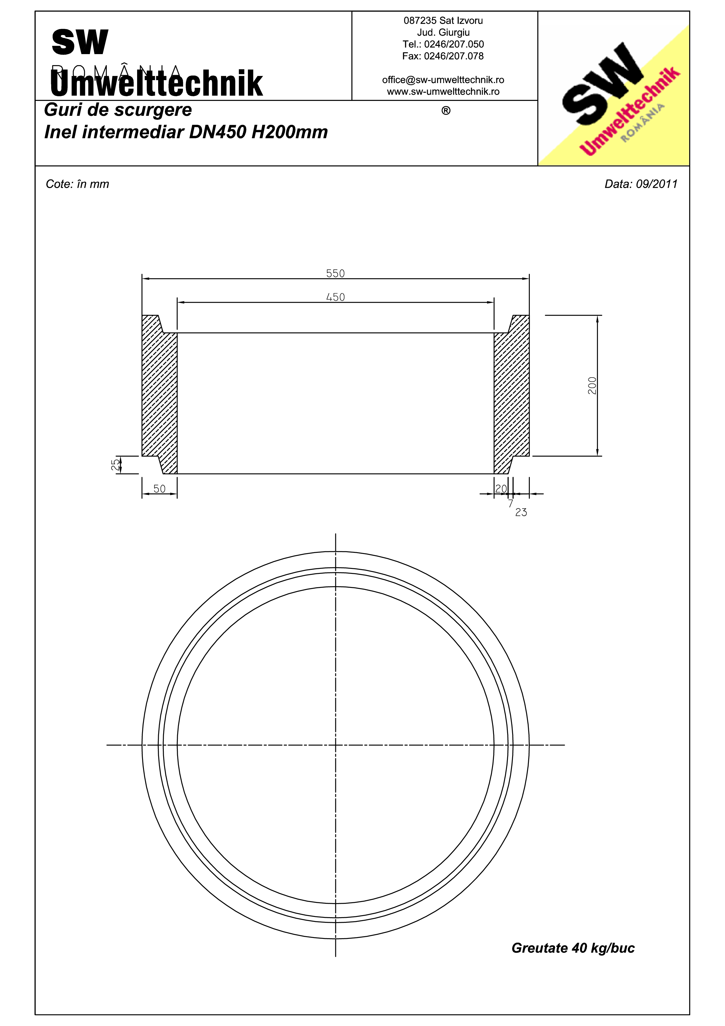 Pagina 1 - CAD-PDF Plan Austria - inel intermediar DN450 H200 mm SW UMWELTTECHNIK Detaliu de produs 