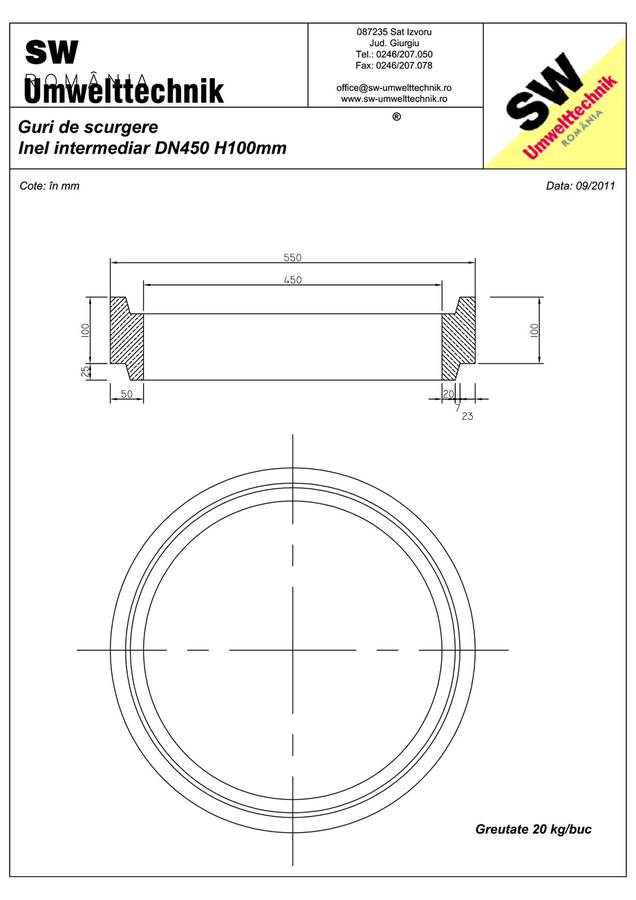 Pagina 1-CAD-PDF Plan Austria - inel intermediar DN450 H100 mm SW UMWELTTECHNIK Detaliu de produs 