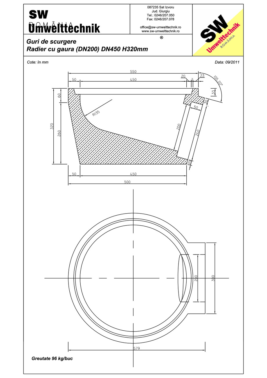 Pagina 1-CAD-PDF Plan Austria - radier cu gaura (DN200) DN450 H320 mm SW UMWELTTECHNIK Detaliu de produs 