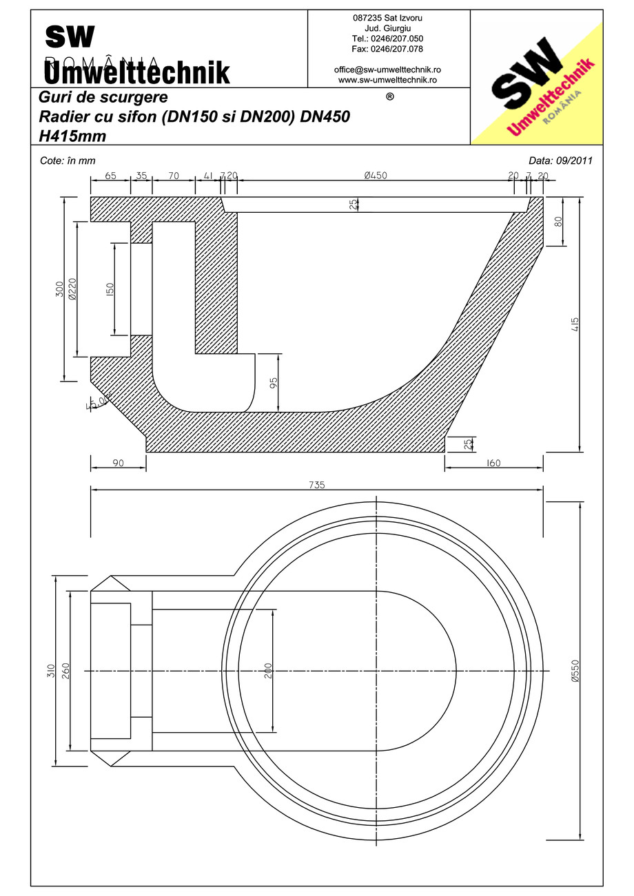 Pagina 1-CAD-PDF Plan Austria - radier cu sifon (DN150 / DN200) DN450 SW UMWELTTECHNIK Detaliu de produs 