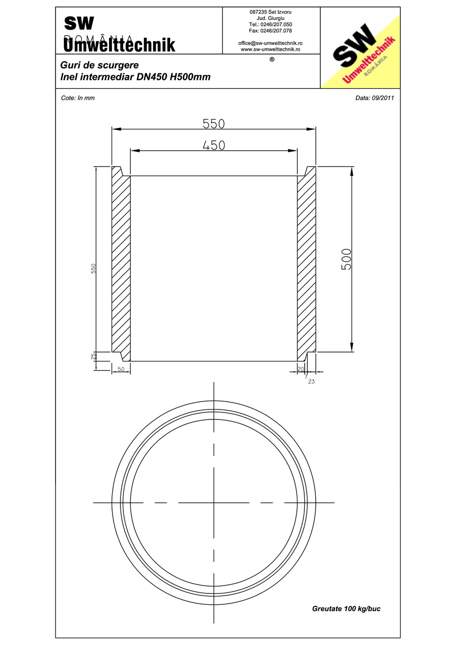 Pagina 1-CAD-PDF Plan Ortisoara - inel intermediar DN 450 H500mm SW UMWELTTECHNIK Detaliu de produs 