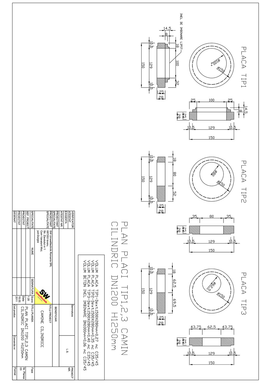 Pagina 1-CAD-PDF Placa acoperire camin cilindric DN1,2 H1,25m SW UMWELTTECHNIK Detaliu de produs 