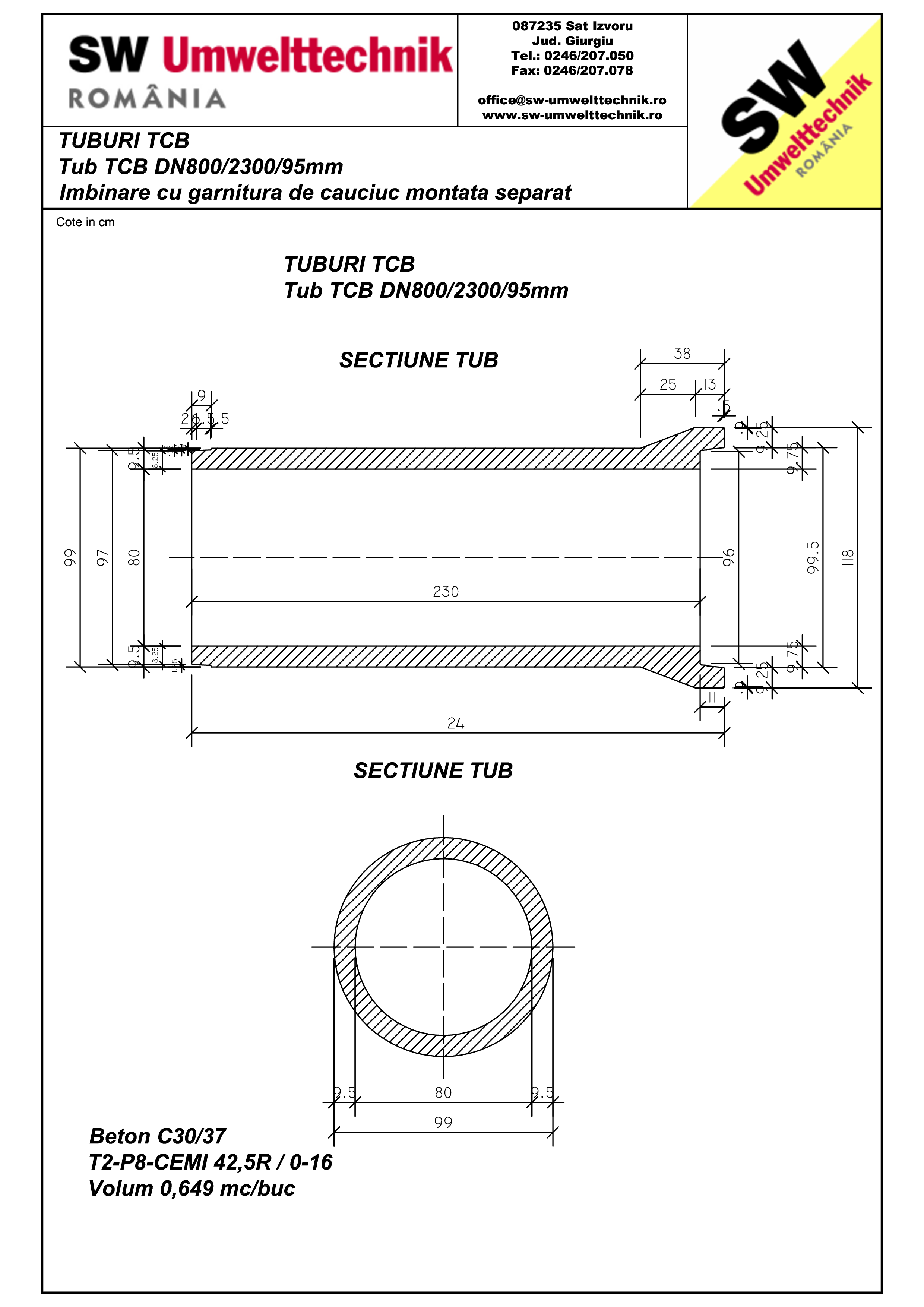 Pagina 1 - CAD-PDF Tub TCB DN800 L2,3m SW UMWELTTECHNIK Detaliu de produs 