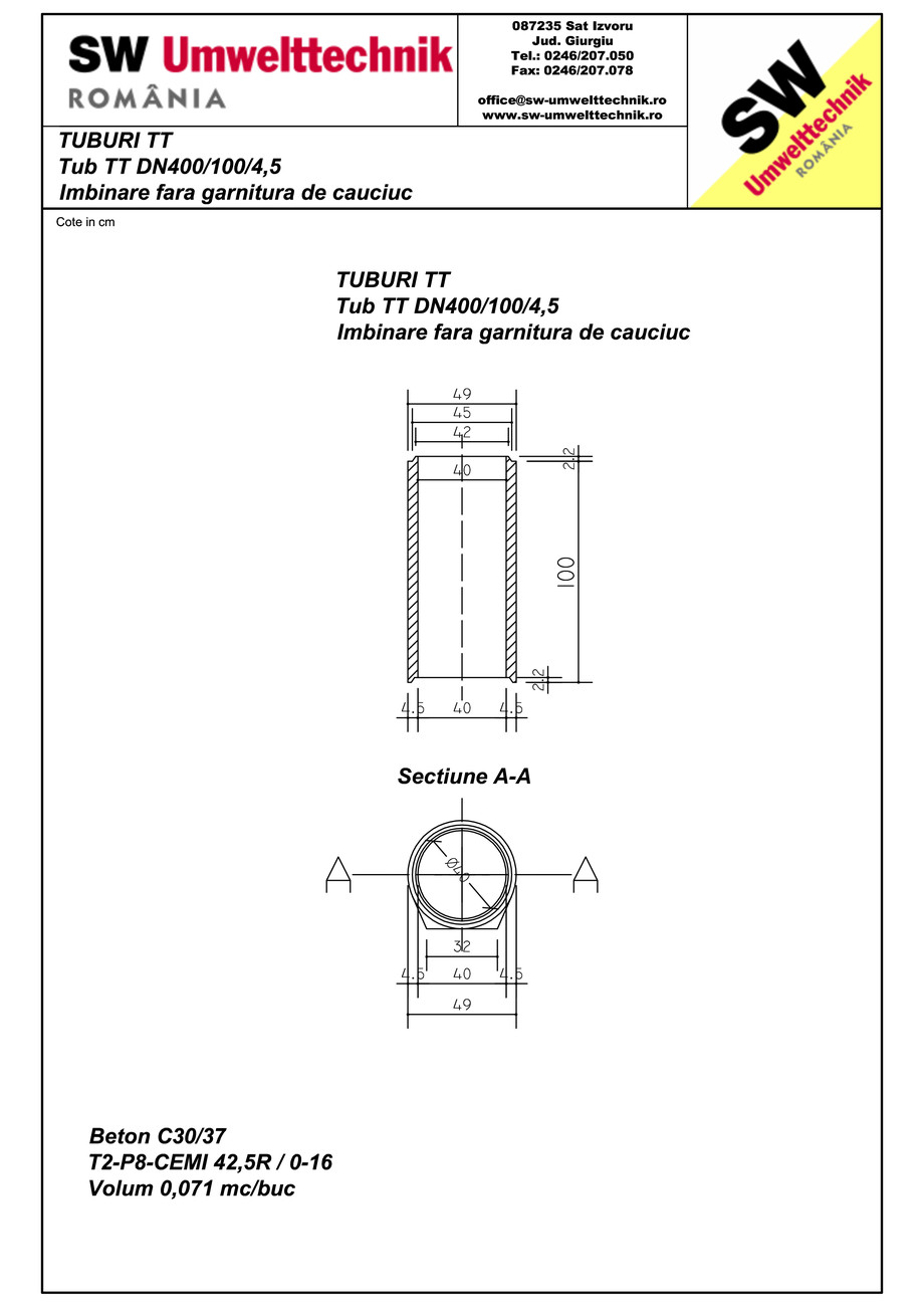 Pagina 1-CAD-PDF Tub  din beton armat cu talpa DN400.100.4,5 SW UMWELTTECHNIK Detaliu de produs 