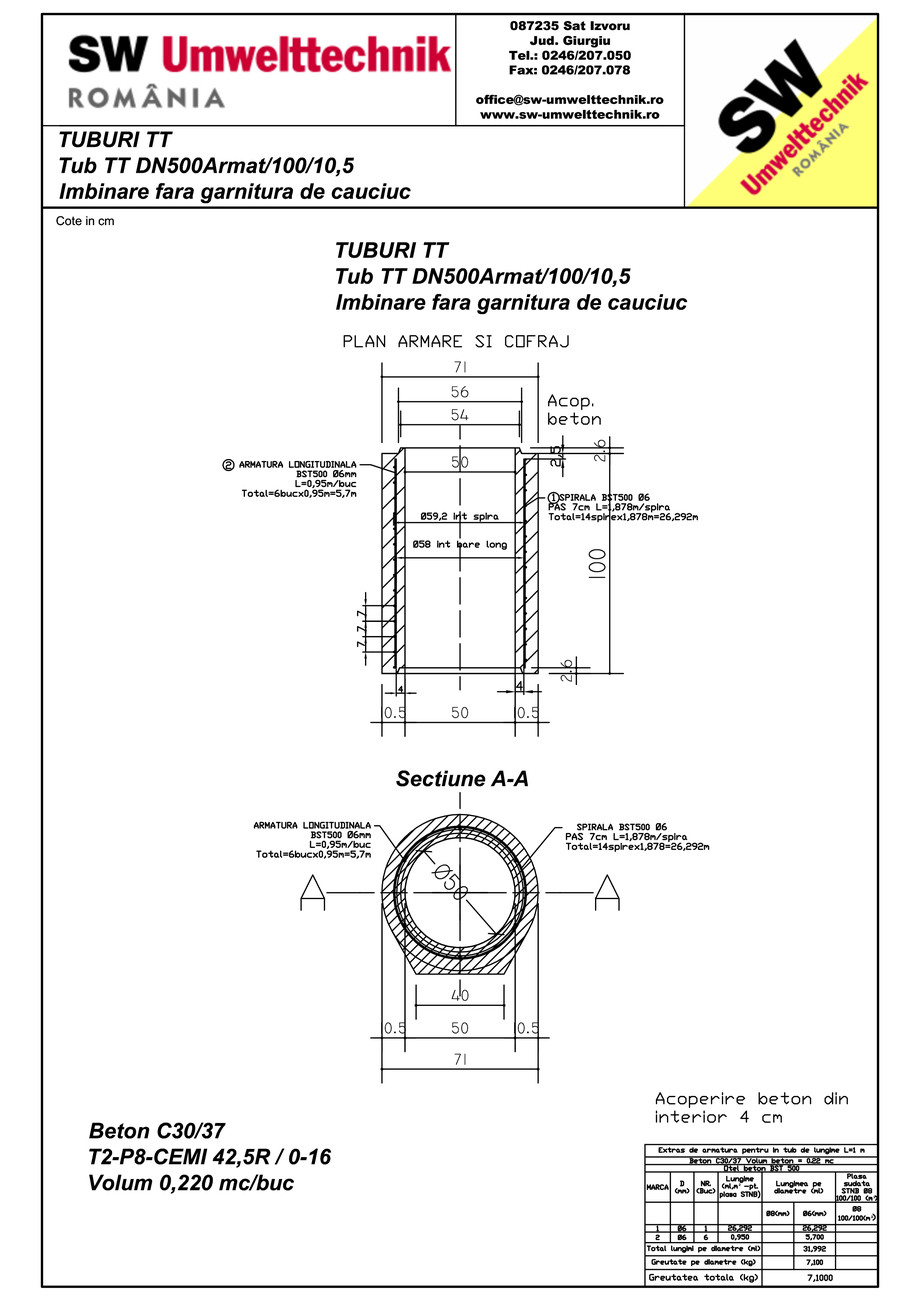 Pagina 1-CAD-PDF Tub  din beton armat cu talpa DN500.100.10,5 SW UMWELTTECHNIK Detaliu de produs 