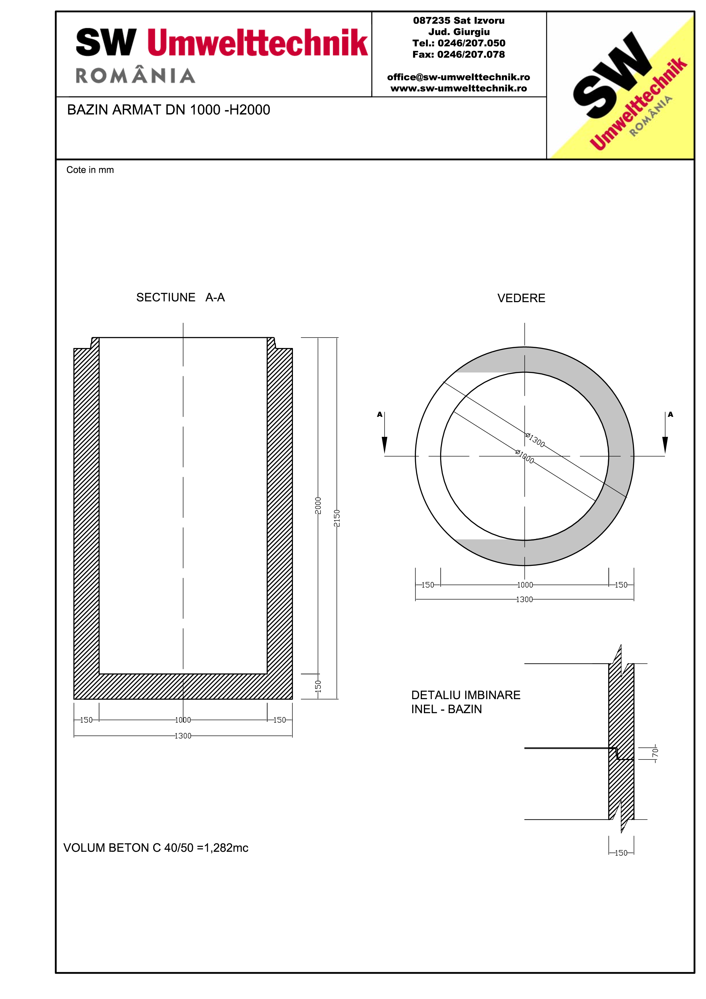 Pagina 1 - CAD-PDF Bazin armat DN1000 H2000 SW UMWELTTECHNIK Detaliu de produs 