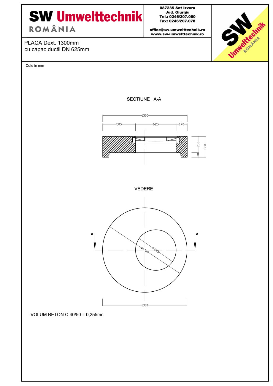 Pagina 1-CAD-PDF Placa Dext.1300 H250  cu capac ductil DN625 SW UMWELTTECHNIK Detaliu de produs 