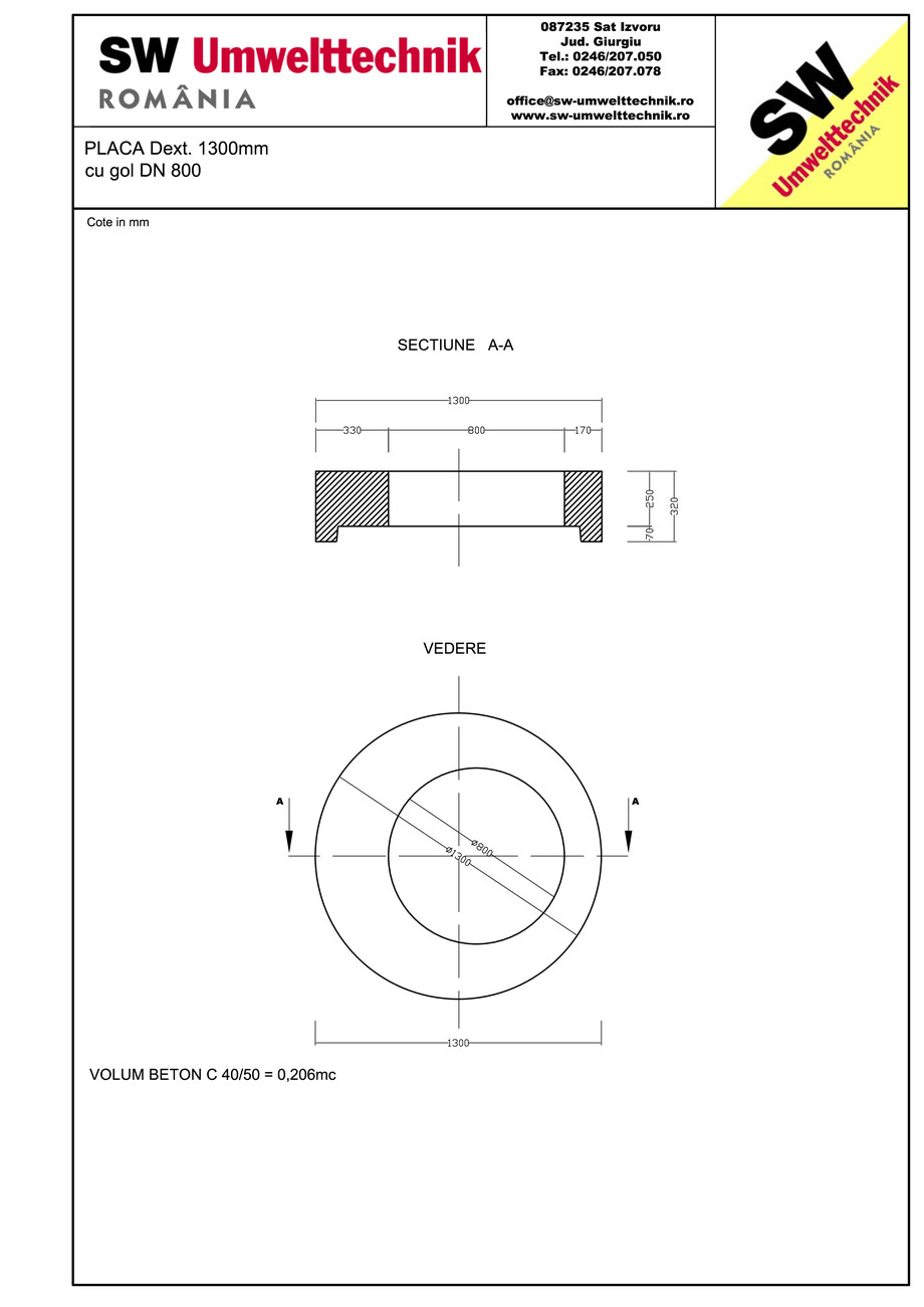 Pagina 1-CAD-PDF Placa Dext.1300 H250 cu golL DN800 SW UMWELTTECHNIK Detaliu de produs 