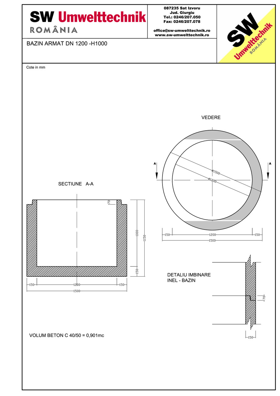 Pagina 1-CAD-PDF Bazin armat DN1200 H1000 SW UMWELTTECHNIK Detaliu de produs 